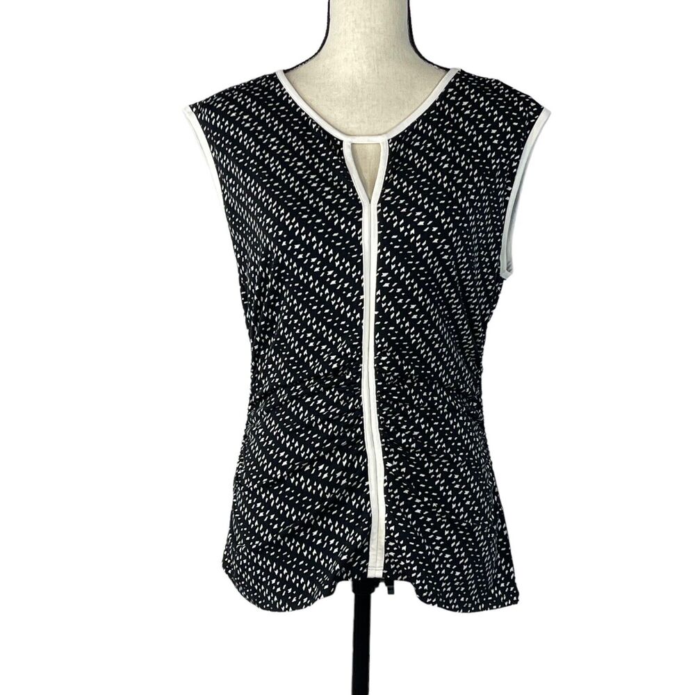 Vince Camuto Medium Top Sleeveless Abstract Keyhole Neck Stretch Ruched Hi-Low